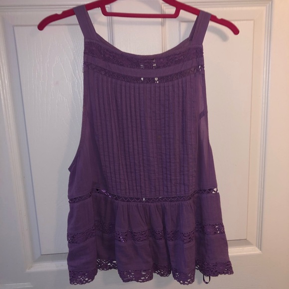 Free People Purple Tank with Crochet Detail Size M - Picture 3 of 5